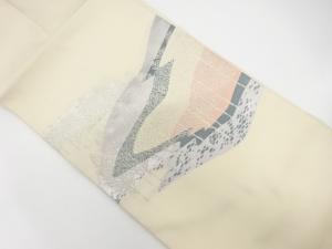 遠山に木立ち模様織り出し　名古屋帯